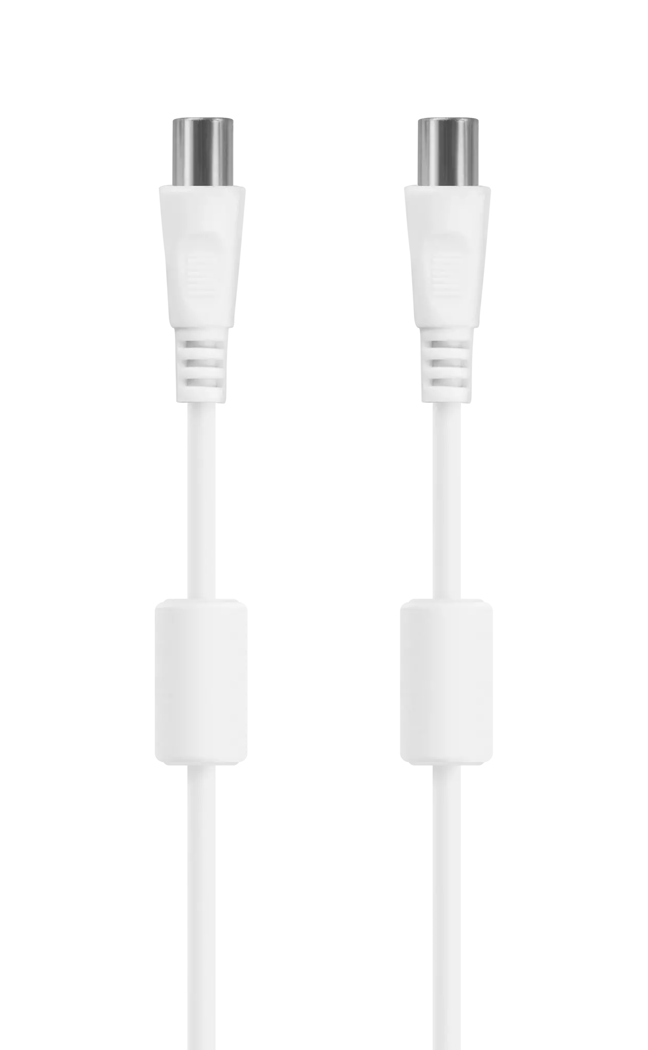Antennekabel, 75 Ohm, ferrittkjerne, nikkelbelagte kontakter, 1m, hvit