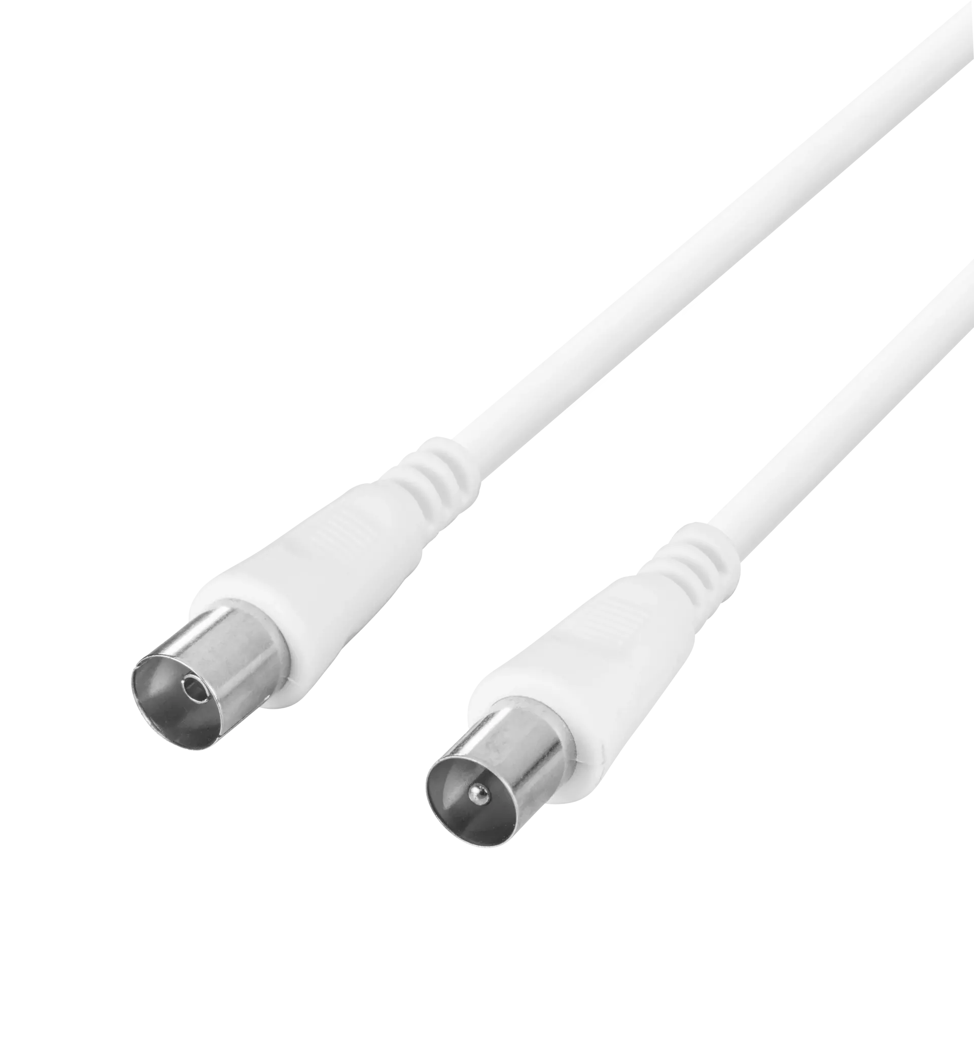 Antennekabel, 75 Ohm, ferrittkjerne, nikkelbelagte kontakter, 1m, hvit