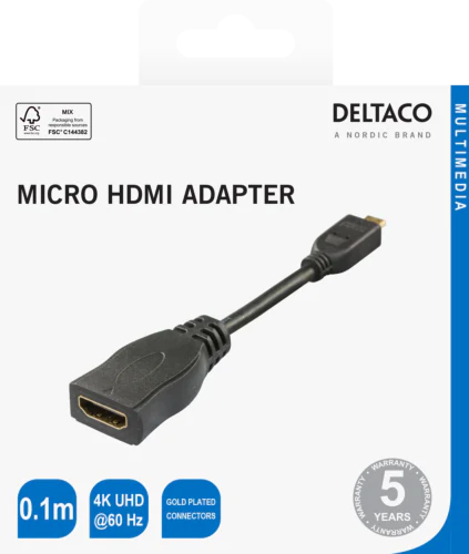 HDMI- til mikro-HDMI-adapter, 4K 60Hz, 0,1m, svart