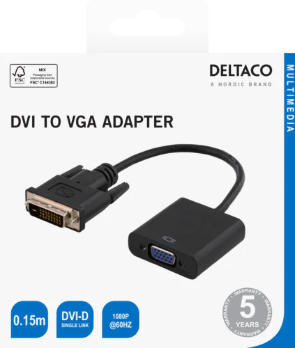 DVI-D-single link- til VGA-adapter, 0,15m, svart