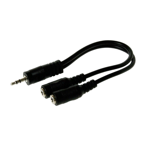 Minijack adapter - 3.5mm (han) til x2 3.5mm (hun), stereo, 0.2m, svart