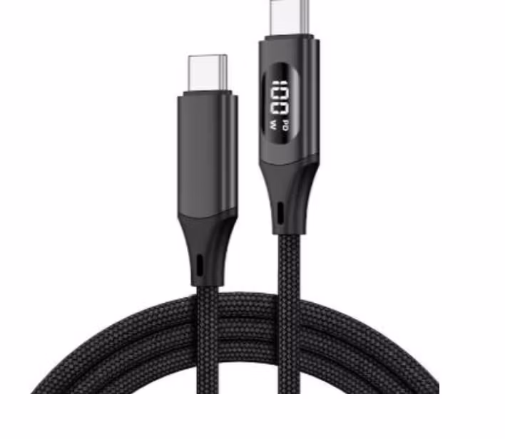 Solid 100W PD USB-C kabel med Wattmeter 1m