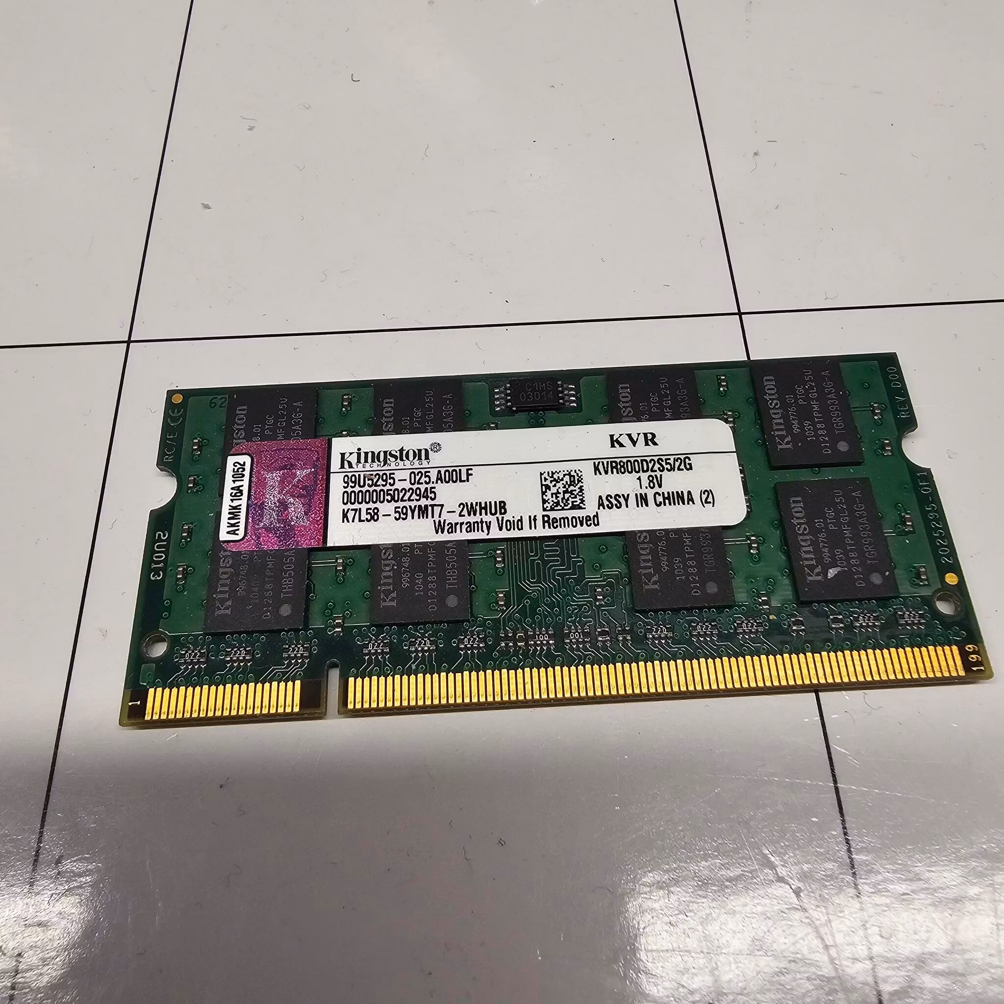 KVR800D2S5/2G 2GB 256M x 64-Bit DDR2-800 CL5 200-Pin SODIMM
