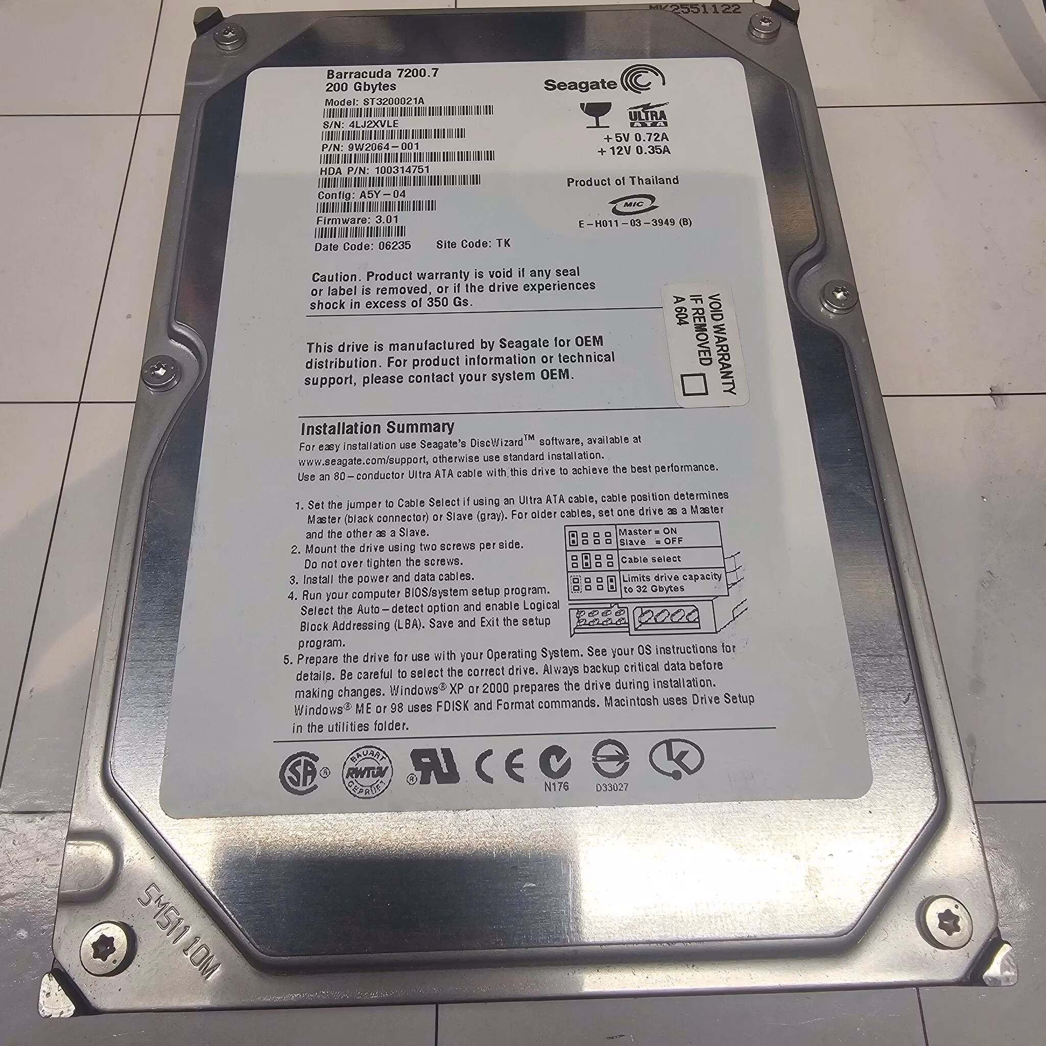 Defekt donordisk for reparasjoner - ST3200021A