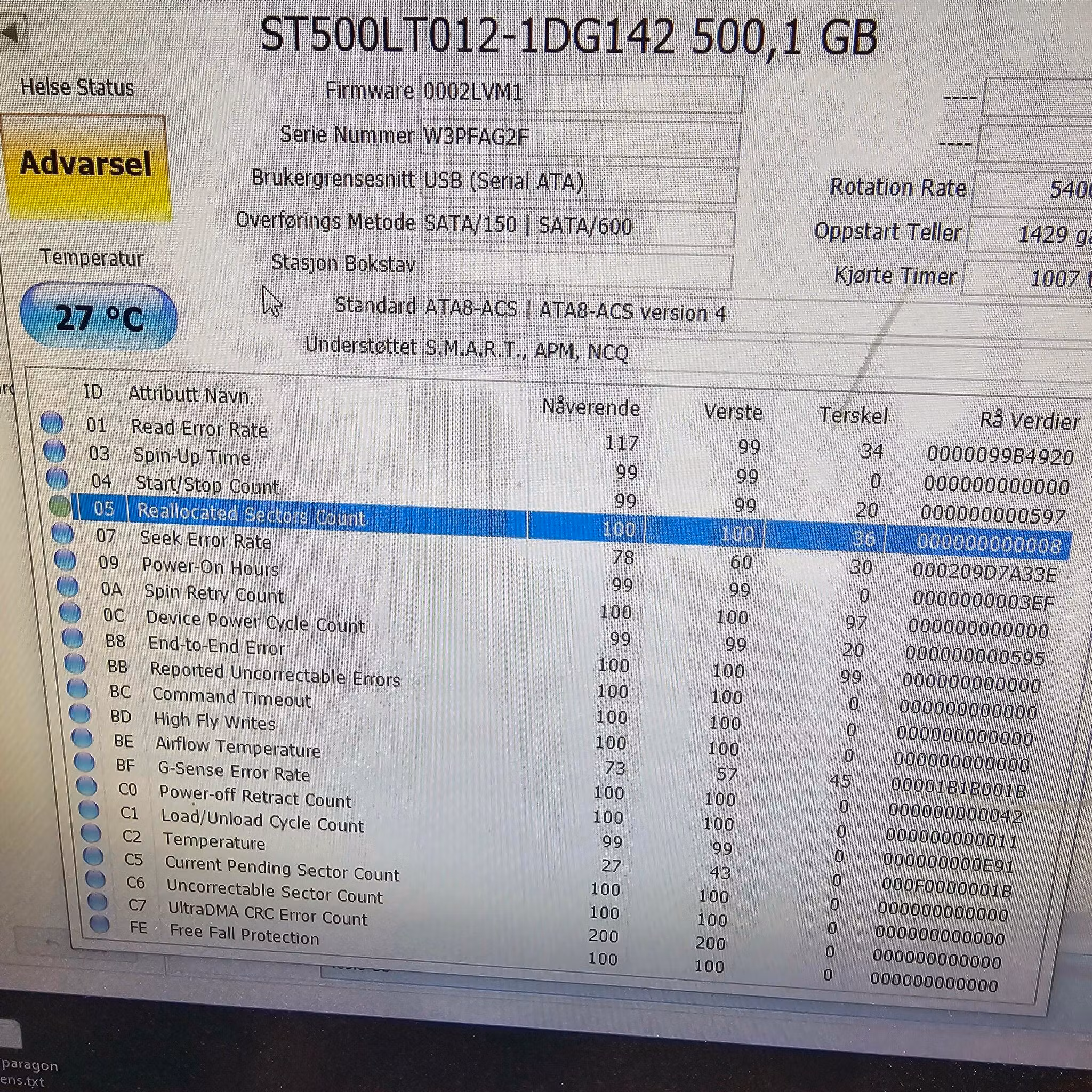 Defekt donordisk for reparasjoner - Seagate ST500LT012 500GB SATA 2.5"