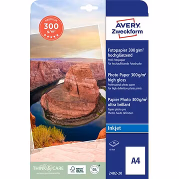 A4 Avery Fotopapir Glossy Inkjet 300g (15)