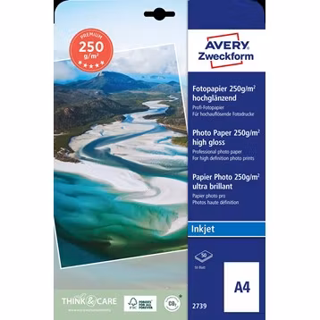 A4 Avery Fotopapir Glossy Inkjet 250g (50)