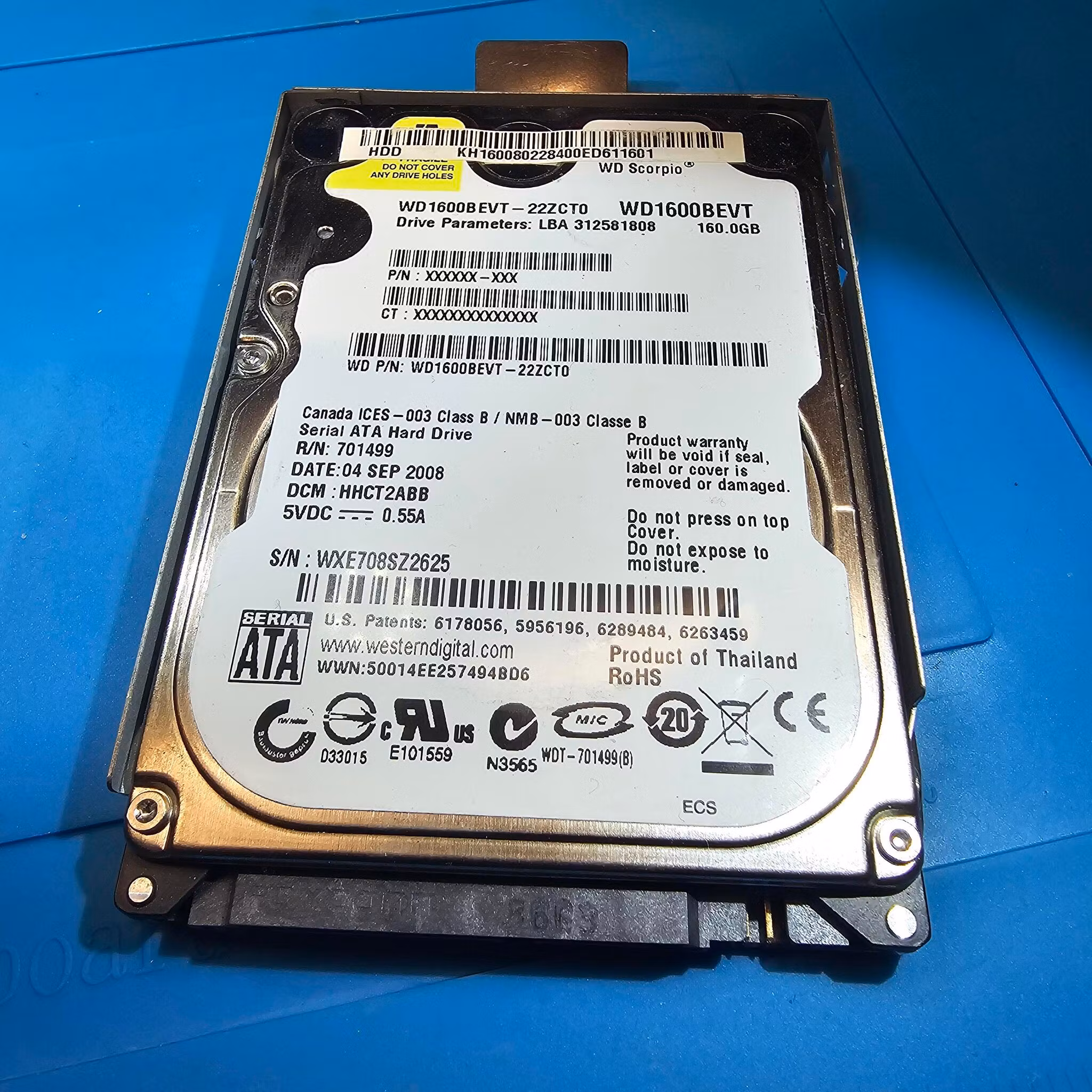 WD 160GB 2,5" SATA hdd WD1600BEVT