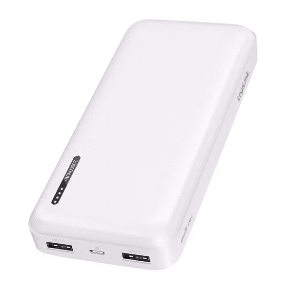 Powerbank 20 000 mAh med 2 × USB-A og USB-C, max. 10W (hvit)