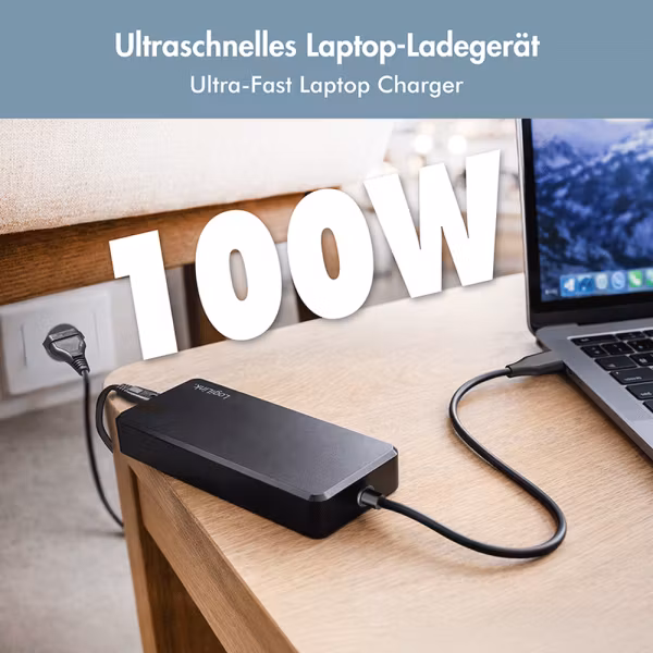 Slim universal USB-C lader med fast kabel, 100W (PD)