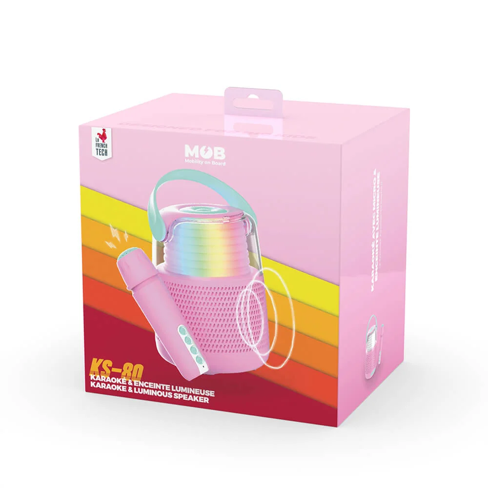 Høyttaler Karaoke Kit Mic LED Rosa