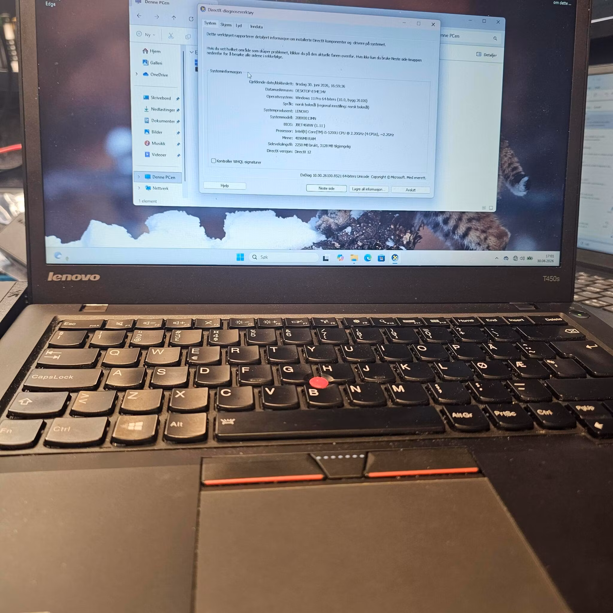 Lenovo Thinkpad T450s I5, 4GB, 240GB SSD Win11Pro Inkludert dockingstasjon