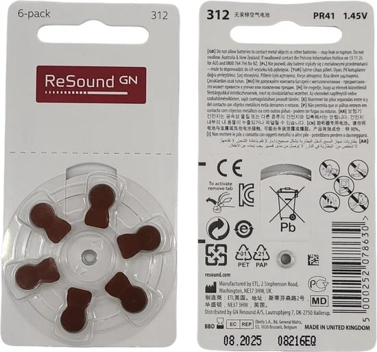 Resound P312 høreapparatbatterier – 6 stk