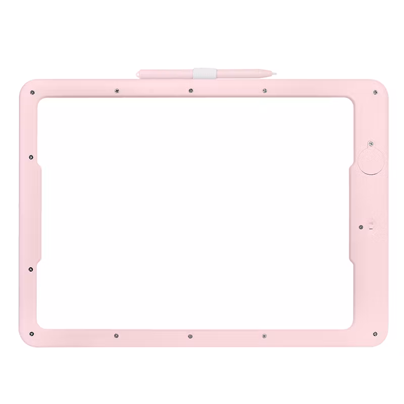 LCD-skrivebrett for barn 14", slettbart og skrivbart, tavle på baksiden, rosa