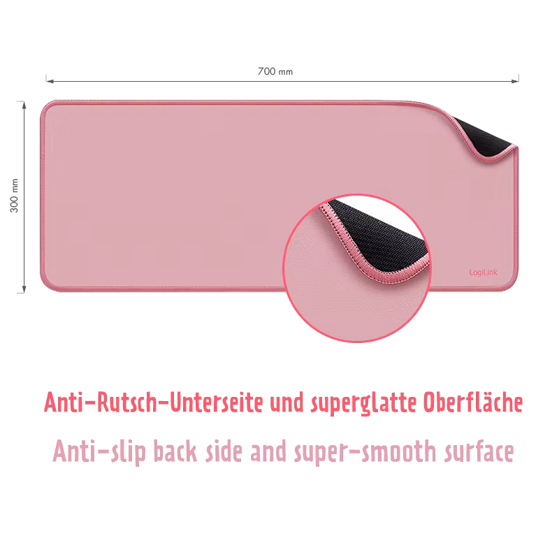 XXL skrivebordsunderlag, 70x30 cm, supermykt, for tastatur, mus og annet tilbehør (rosa)