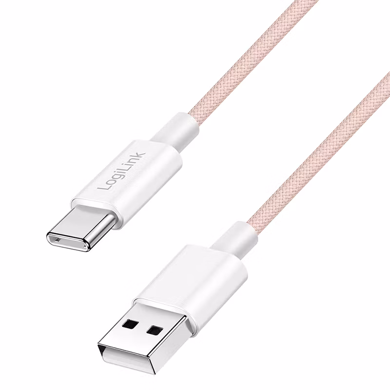 USB 2.0 Type-C-kabel, A/M til C/M, 480 Mbps, 60W, nylon, rosa, 1 m