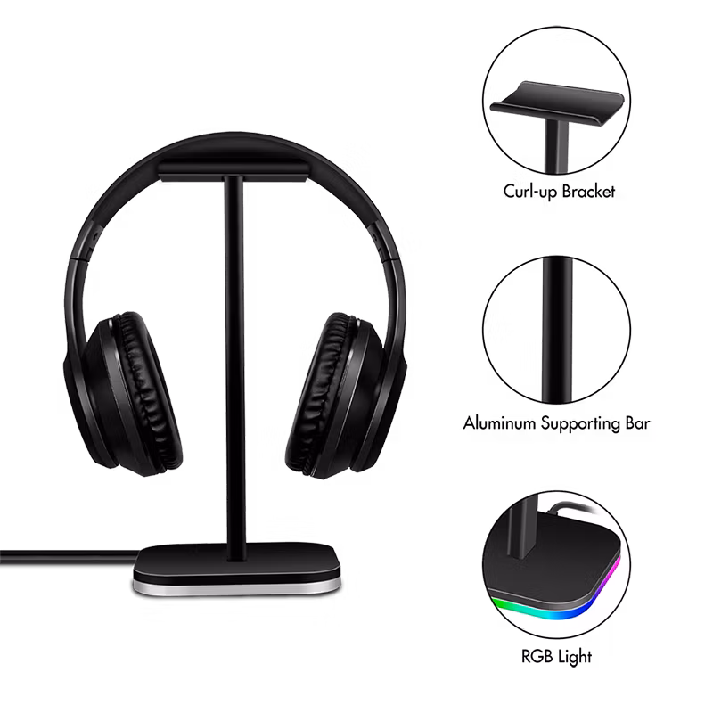 Hodetelefonstativ med RGB-lys, 225 mm høyde, svart