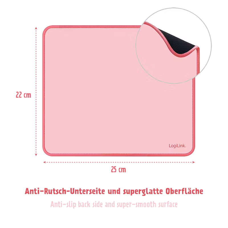 Musematte, 22 x 25 cm, ultra-glatt overflate, sprutsikker, sklisikker underside, rosa