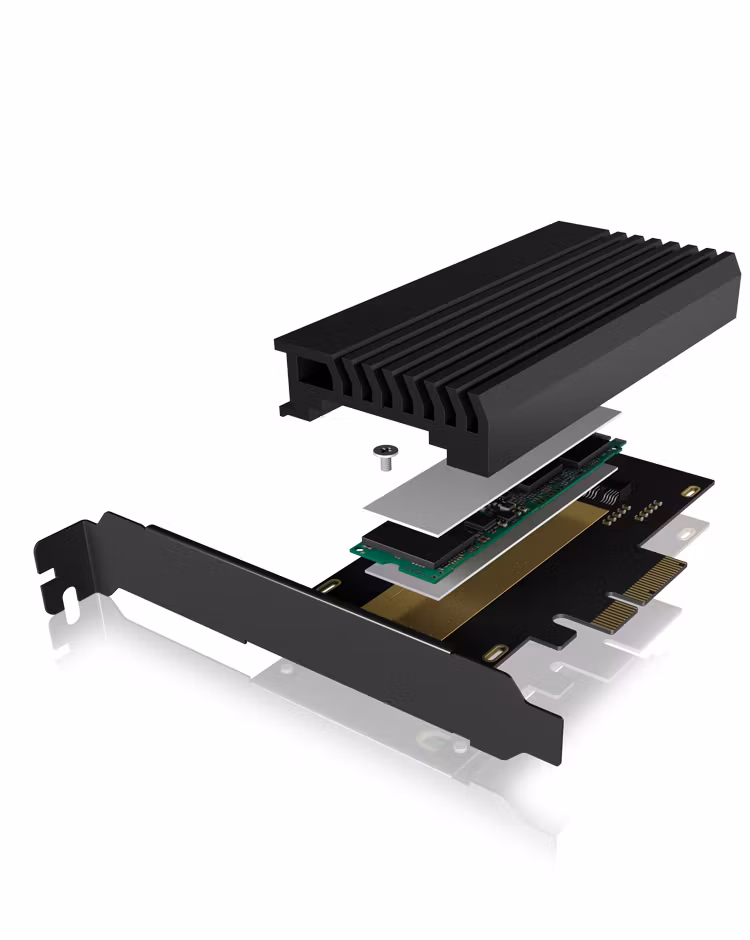 M.2 NVMe til PCIe-adapter med kjøleribbe og LED