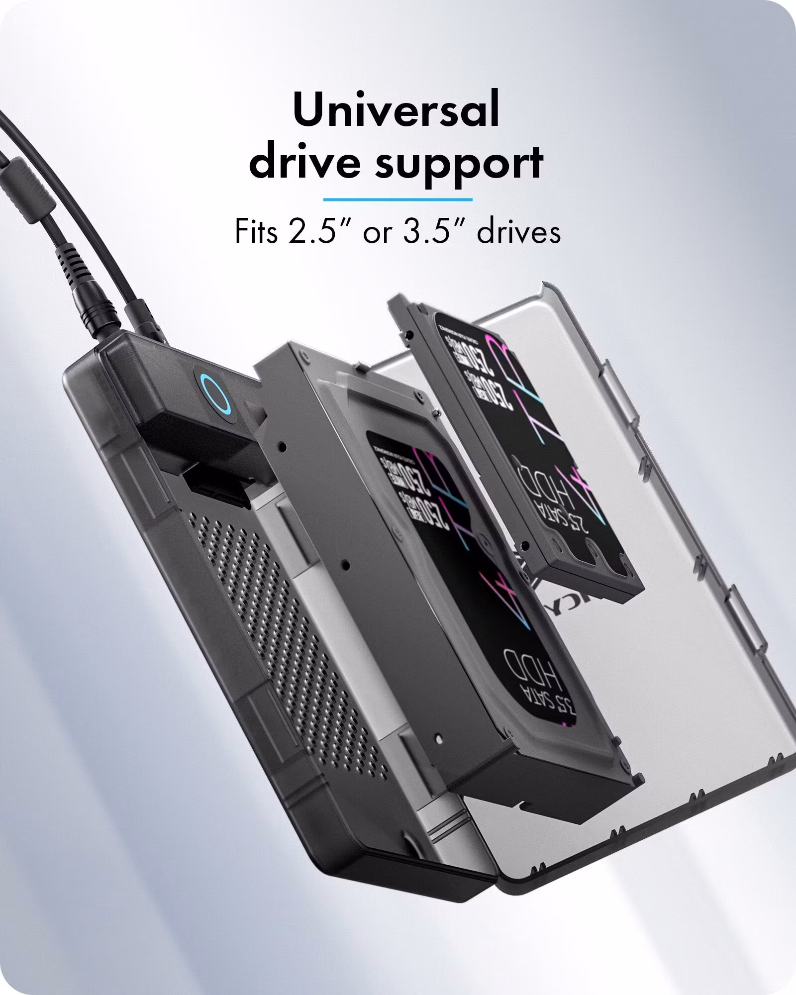 Harddisk-kabinett for 2,5"/3,5" SATA SSD/HDD