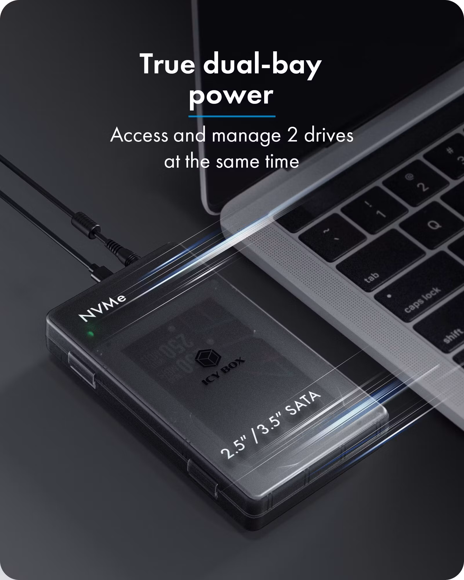 Klonings- og dokkingstasjon for M.2 NVMe SSD og 2,5"/3,5" SATA SSD/HDD