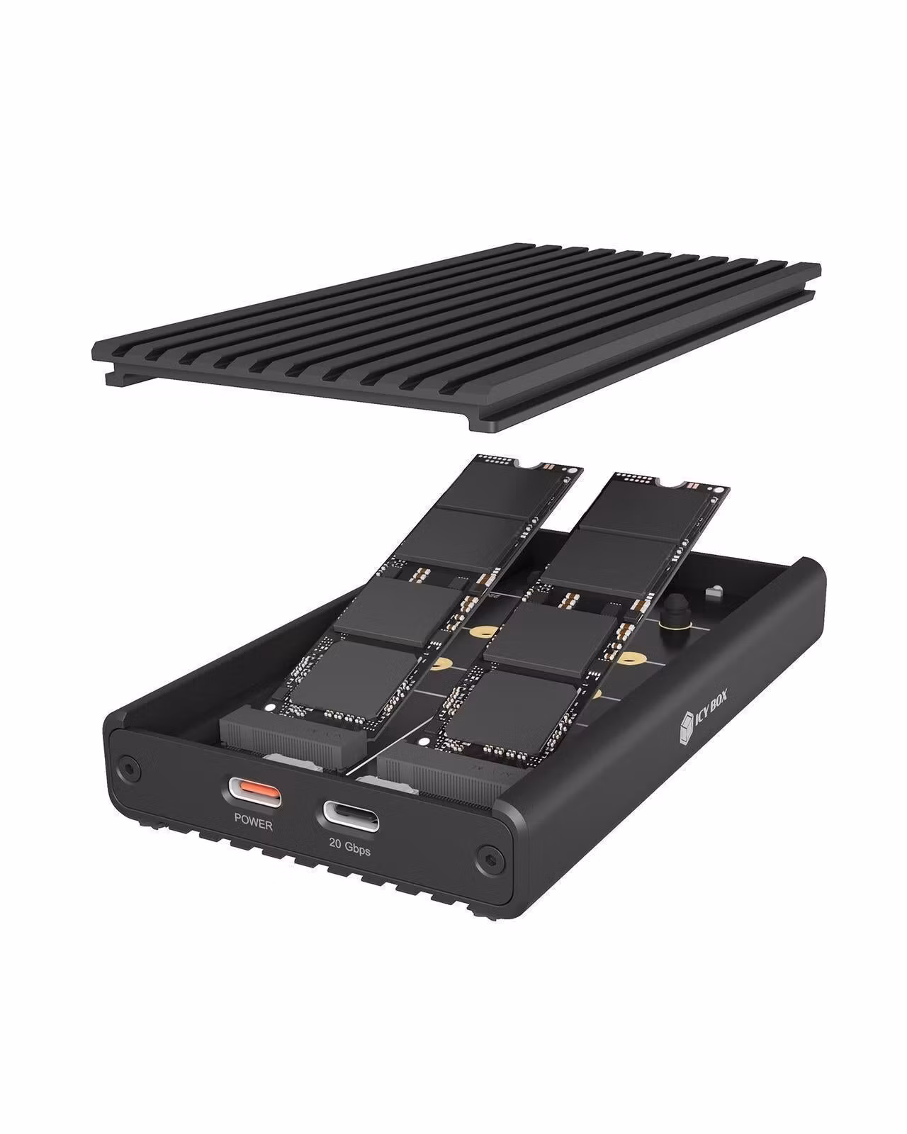 Kabinett for 2x NVMe SSD med USB 3.2 Gen 2x2 Type-C