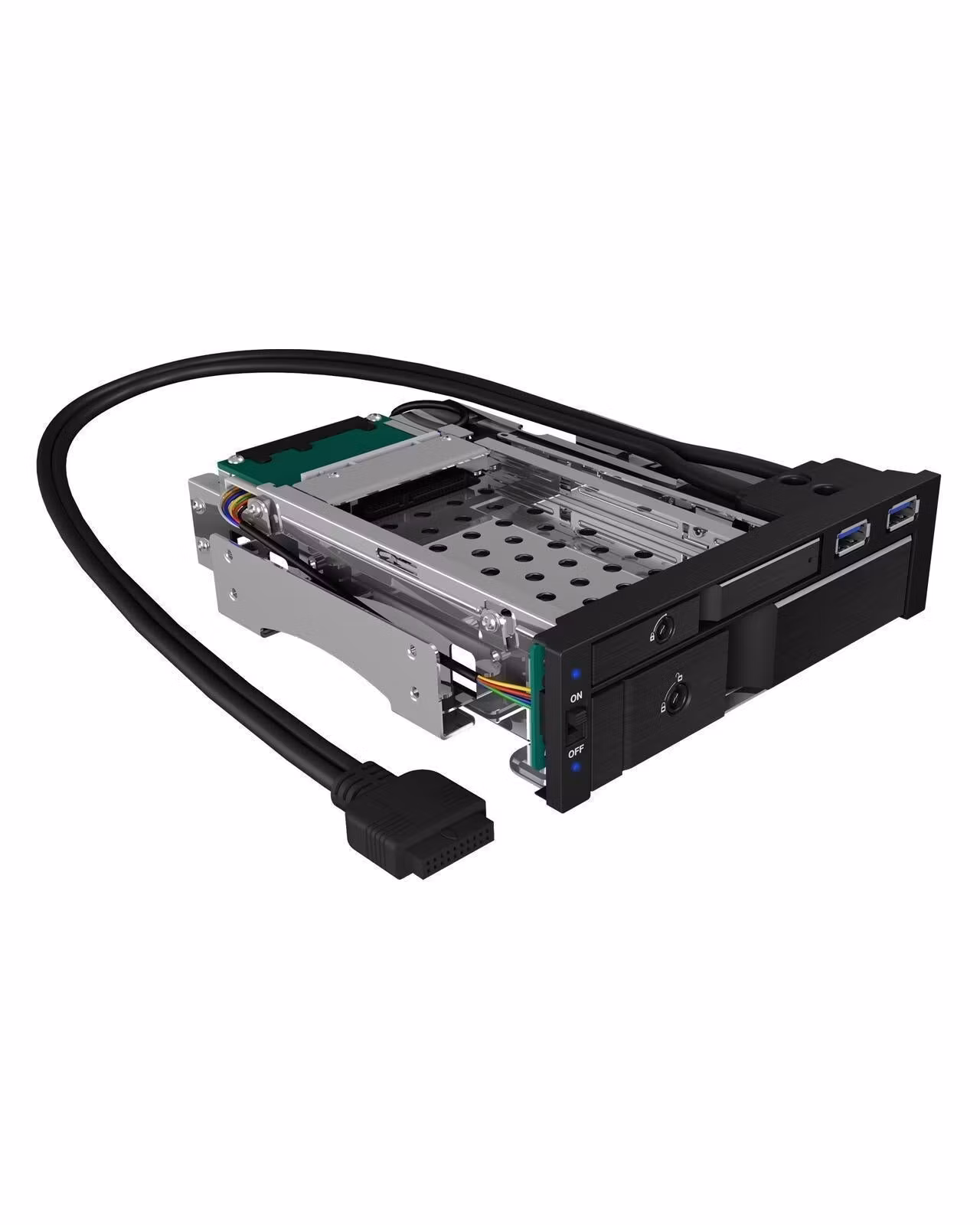 Mobilramme for 2x HDD/SSD til 1x 5,25"-brønn med USB 3.0-hub