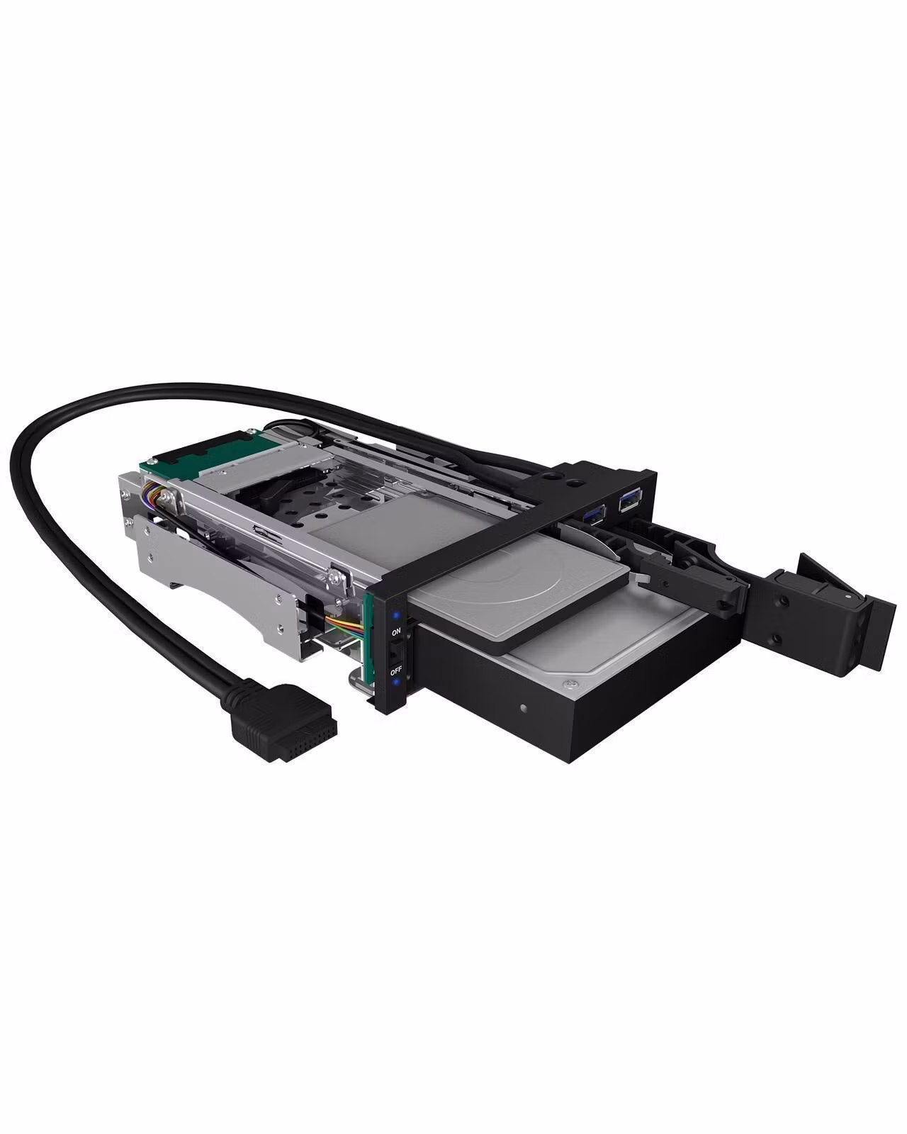 Mobilramme for 2x HDD/SSD til 1x 5,25"-brønn med USB 3.0-hub