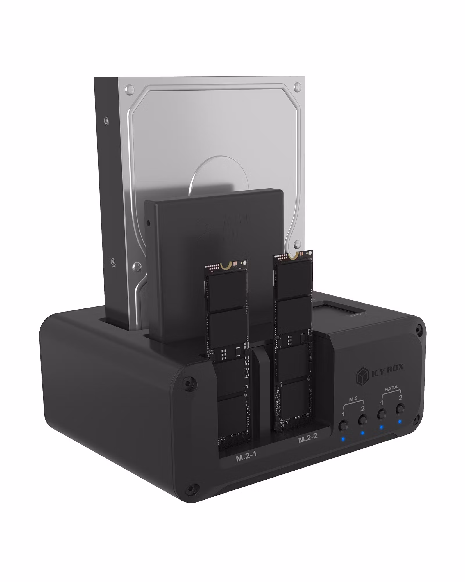 4-brønns kabinett for 2x M.2 NVMe og 2x 2,5"/3,5" HDD/SSD