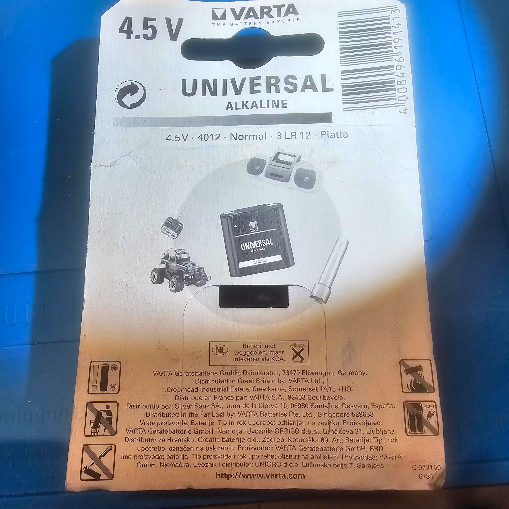 Varta 4.5V 3LR12 Alkaline batteri - utgått dato måler 4,712V