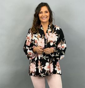 RAKEL Blommig Blus, Svart