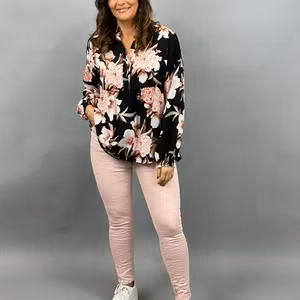 RAKEL Blommig Blus, Svart