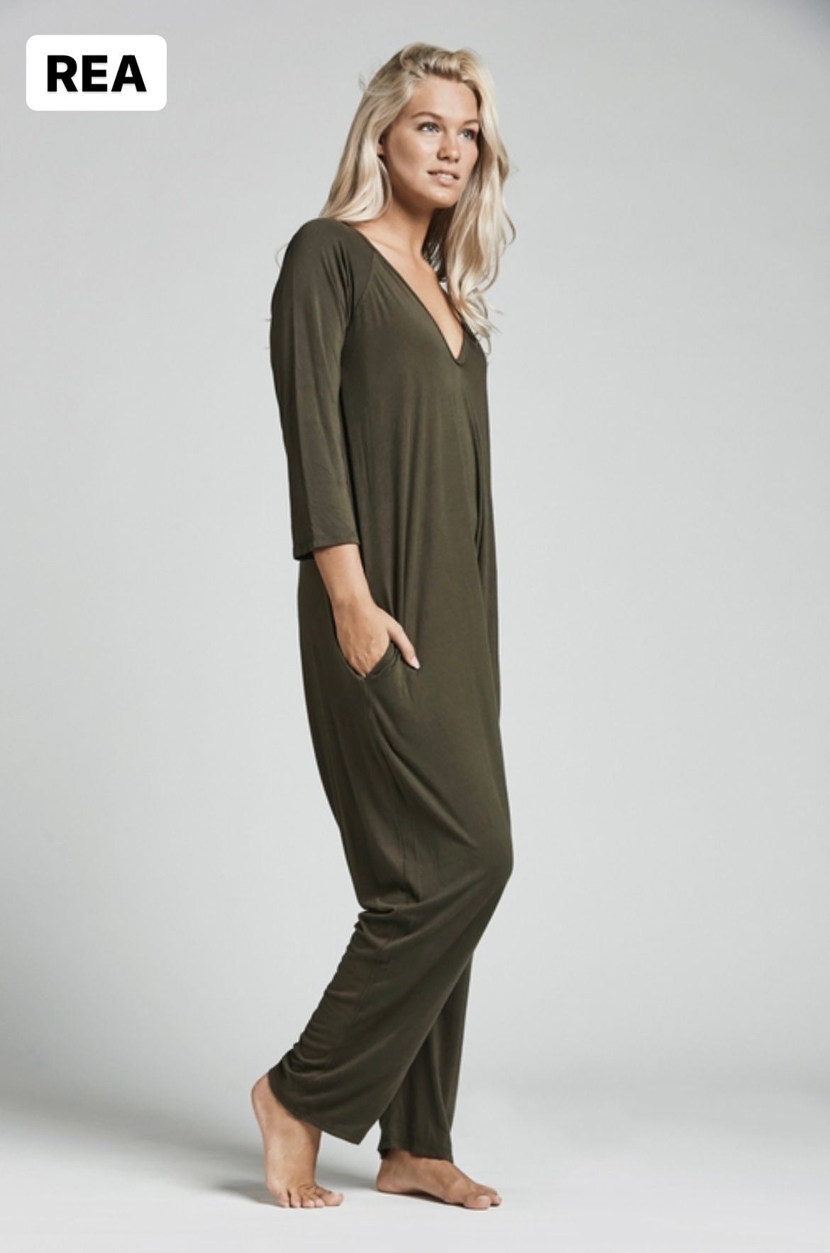 Jumpsuit med 3/4 ärm Dark green
