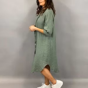 CARINA Lång skjorta i linne, army