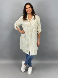 Mönstrad långskjorta i viscose, beige
