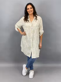 Mönstrad långskjorta i viscose, beige
