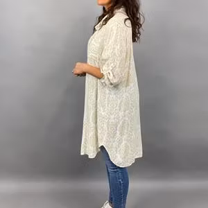 Mönstrad långskjorta i viscose, beige