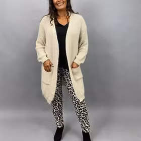 IDUN Fluffig långkofta med fickor, beige