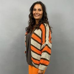 EMELINA Randig stickad kofta, orange & brun