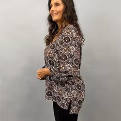 NALIA Blus med puffärm, mönstrad, brun, S/M, L/XL