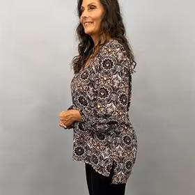 NALIA Blus med puffärm, mönstrad, brun, S/M, L/XL