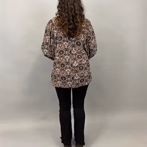 NALIA Blus med puffärm, mönstrad, brun, S/M, L/XL
