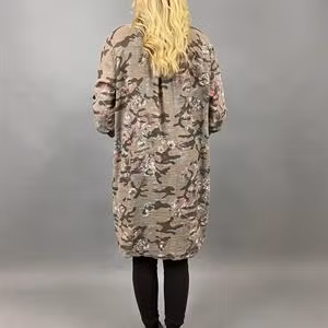 MILOU Långskjorta i bomull, camo & blom, Taupe