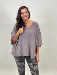 NESSA Stickad poncho-tröja med vid arm, Taupe