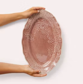 Small oval serving dish, old rose