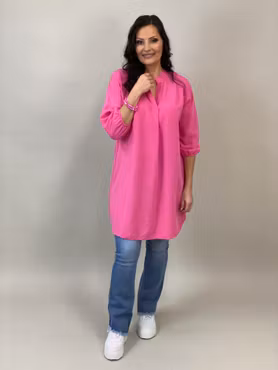 ADELIA601 KLÄNNING I LINNEMIX CERISE