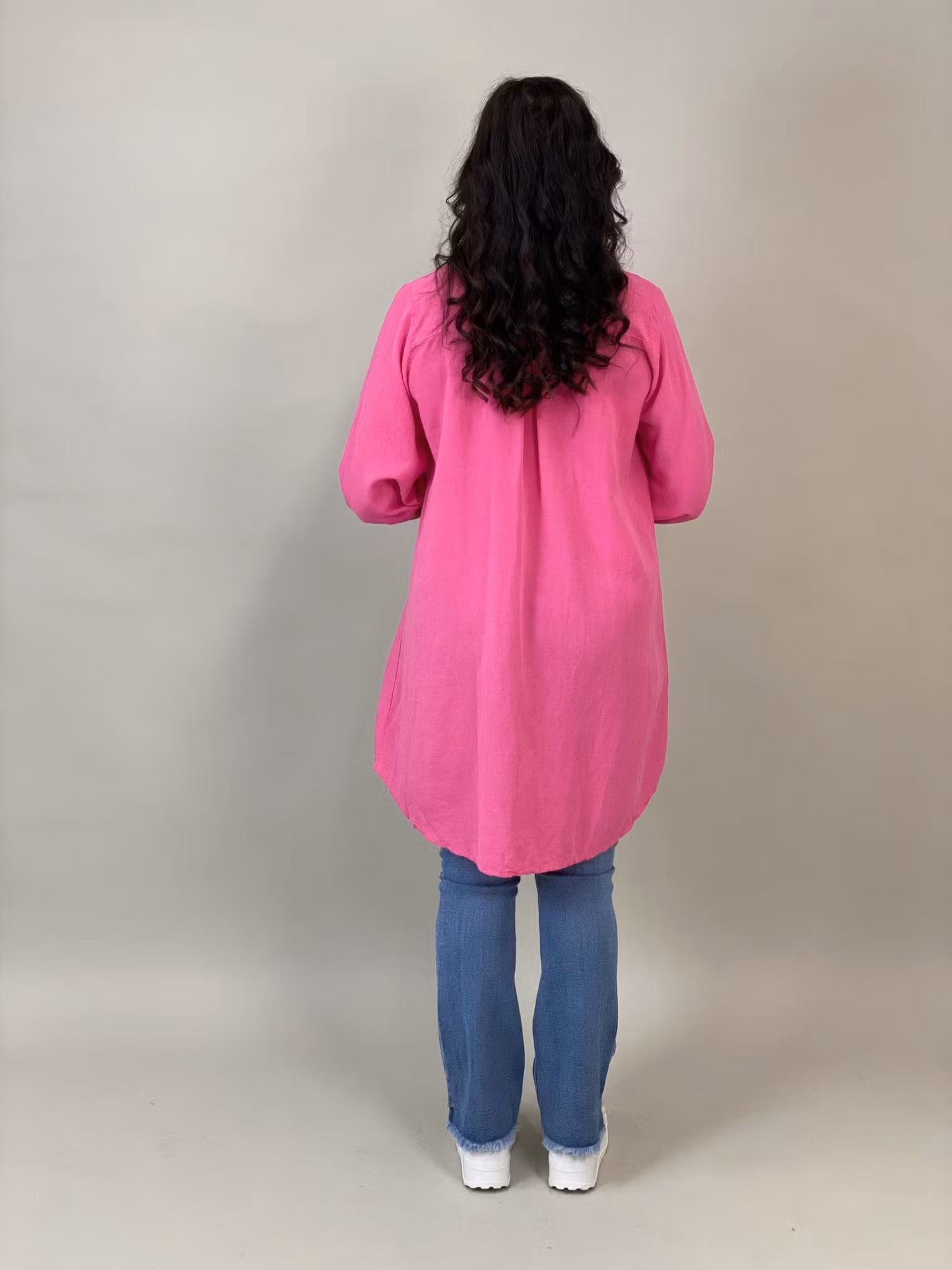 ADELIA601 KLÄNNING I LINNEMIX CERISE