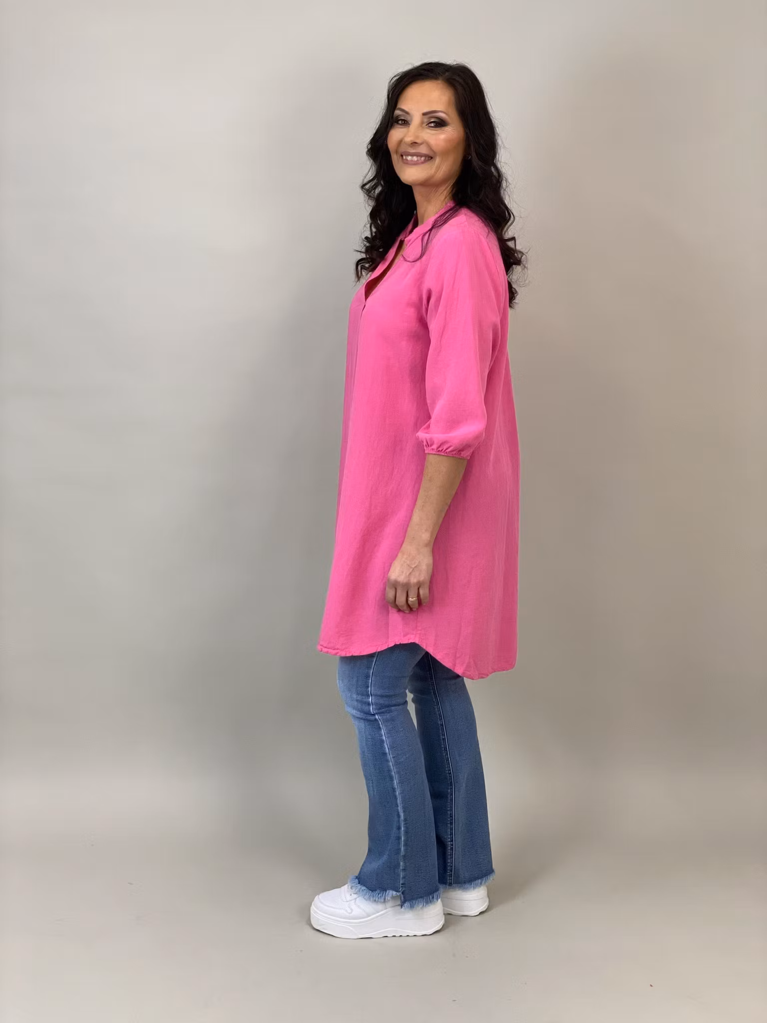 ADELIA601 KLÄNNING I LINNEMIX CERISE