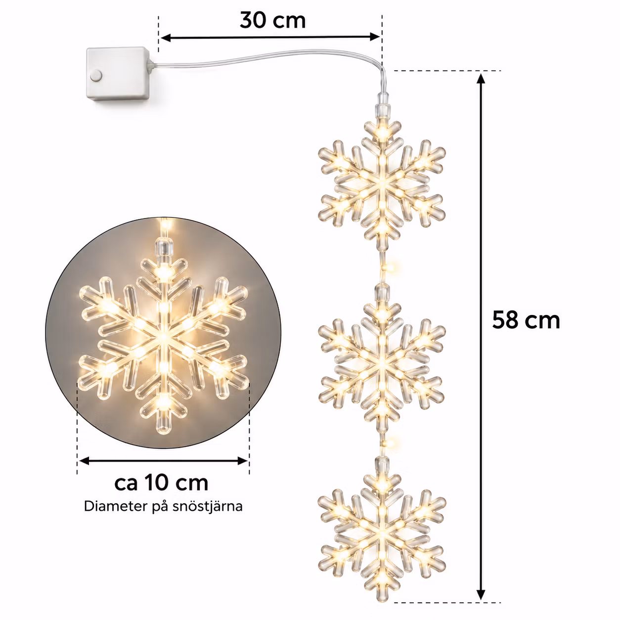 Stina Snöflingor 3 st – Lysande juldekoration