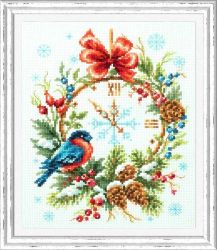 Broderikit Tavla Christmas Time Jul Domherre Klocka brodera korsstygn